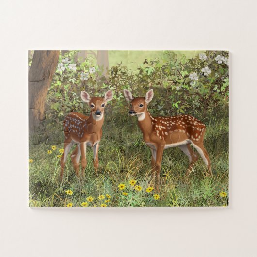 Cute Whitetail Deer Twin Fawns Legpuzzel (Horizontaal)