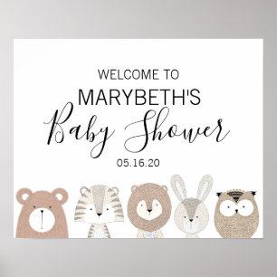 Cute Wild Animals Baby shower Affiche de bienvenue