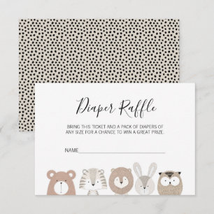 Cute Wild Animals Baby shower Diaper Raffle Ticket Kaart