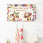 Cute Wild Animals Giraffe Flowers Happy Birthday Spandoek (Insitu)