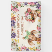 Cute Wild Animals Giraffe Flowers Happy Birthday Spandoek (Verticaal)