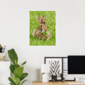 Cute Wild bunny Rabbit Eating Poster (Thuiskantoor)