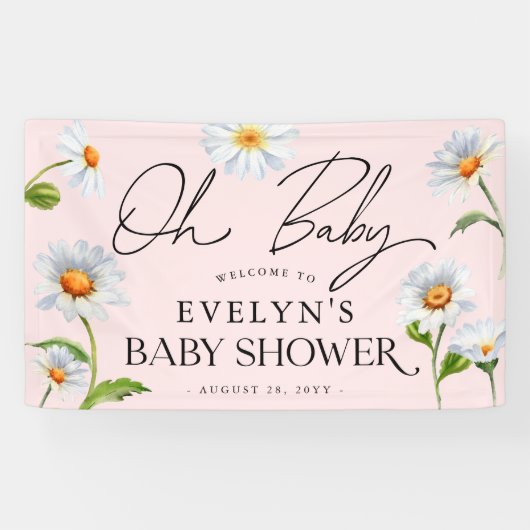 Cute Wild Daisy Pink Baby shower Banner (Horizontaal)