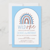 Cute Wild ONE Boho Rainbow Blue Boy Birthday 1st Kaart (Voorkant)