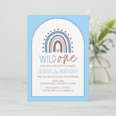 Cute Wild ONE Boho Rainbow Blue Boy Birthday 1st Kaart (Staand voorkant)