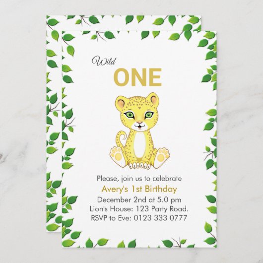 Cute Wild One Leopard 1er Anniversaire Invitation (Devant / Derrière)