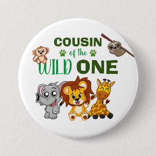 Cute Wild One Oerwoud Safari Animal neef Zoo Ronde Button 7,6 Cm