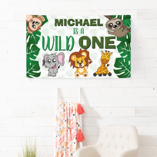 Cute Wild One Oerwoud Safari Animals First Birthda Spandoek (Insitu)