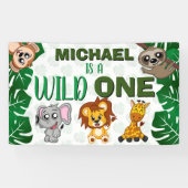 Cute Wild One Oerwoud Safari Animals First Birthda Spandoek (Horizontaal)
