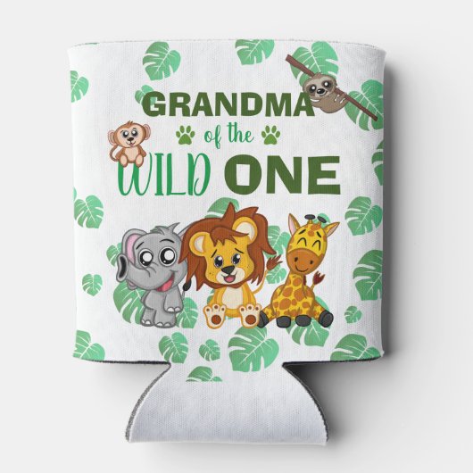 Cute Wild One Oerwoud Safari Zoo Animal Grandma Blikjeskoeler (Achterkant)