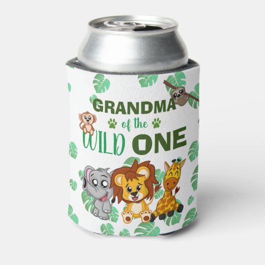 Cute Wild One Oerwoud Safari Zoo Animal Grandma Blikjeskoeler (Blikje Achterkant)