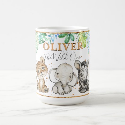 Cute Wild One Safari Animal Anniversaire Café Mug (Centre)