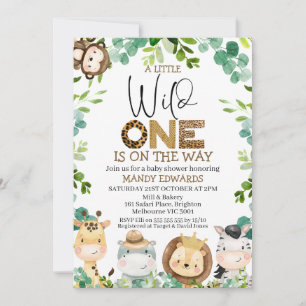 Cute Wild One Safari Animals Baby shower Kaart