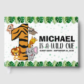 Cute Wild One Safari Oerwoud Animals 1e verjaardag Gastenboek (Voorkant)