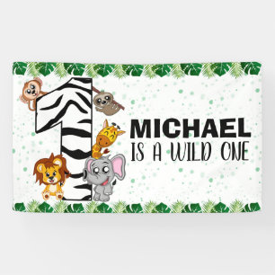 Cute Wild One Safari Oerwoud Animals 1e verjaardag Spandoek