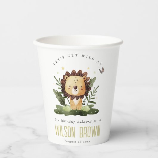 Cute Wild Tropical Oerwoud Animal Lion Birthday Papieren Bekers (Voorkant)