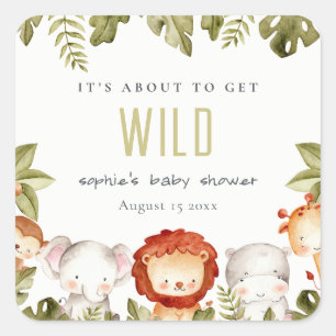 Cute Wild Tropical Safari Animals Baby shower Vierkante Sticker