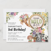 Cute Wild, Young & Three Oerwoud 3rd Birthday Part Kaart (Voorkant)