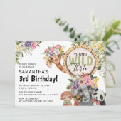 Cute Wild, Young & Three Oerwoud 3rd Birthday Part Kaart (Staand voorkant)