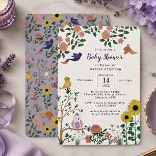 Cute Wilde Bloem en Vogels Thee Feestje Baby Showe Kaart