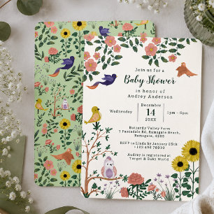 Cute Wilde Bloem en Vogels Thee Partij Baby Shower Kaart
