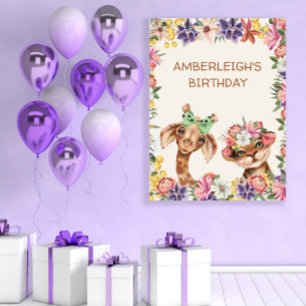 Cute Wilde Dieren Giraffe Tijger Meisjes Verjaarda Poster