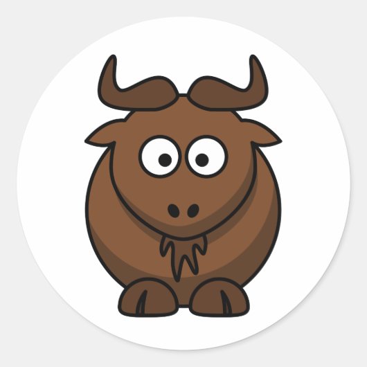 Cute Wildebeest Cartoon Gnu Boy Ronde Sticker (Voorkant)