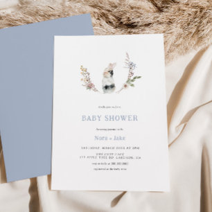 Cute Wildflower Bunny Dusty Blue Baby shower Kaart