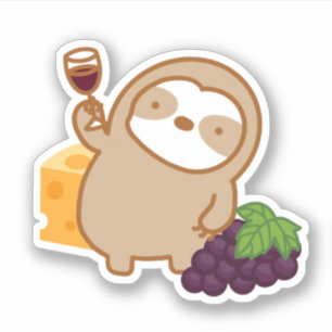 Cute Wine en Cheese Sloth Vinyl Sticker