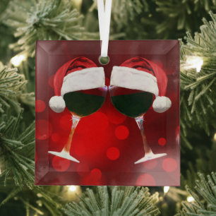 Cute Wine en Santa Hat Cheers Prettige feestdagen Glas Ornament