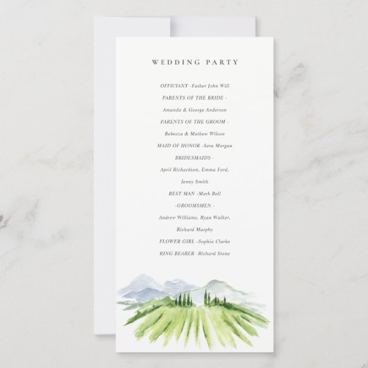 Cute Winery Vineyard Mountain Wedding Program Card Bedankkaart (Achterkant)