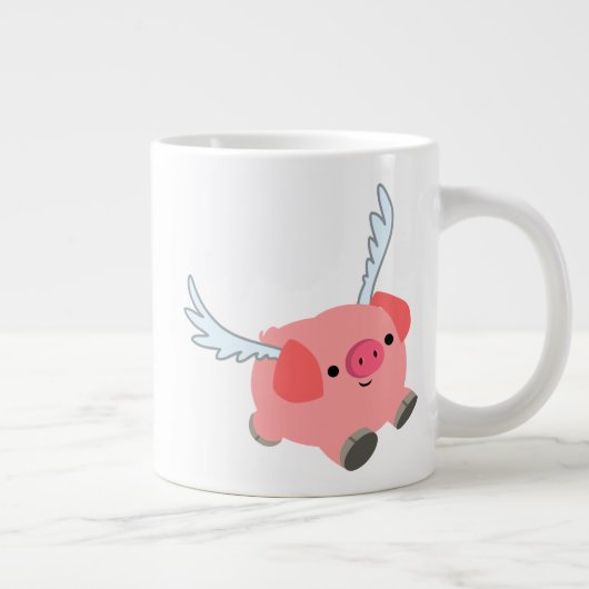Cute Winged Cartoon Pig Extra Grote Beker (Rechts)