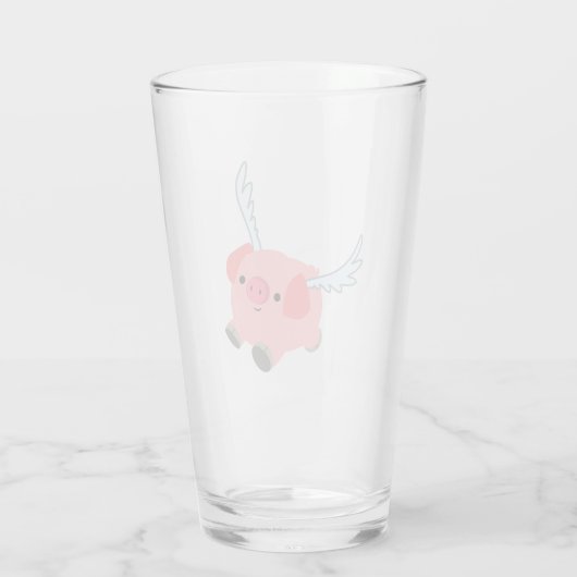 Cute Winged Cartoon Pig Glas (Achterkant)