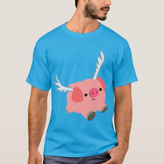 Cute Winged Cartoon Pig T-Shirt (Voorkant)
