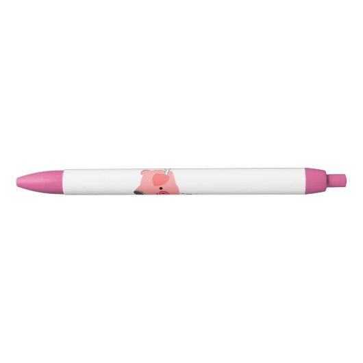 Cute Winged Cartoon Pig Zwarte Inkt Pen (Voorkant)
