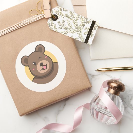  Cute Winking Cartoon Bear Avatar Vector Illustrat Ronde Sticker (Geschenken)