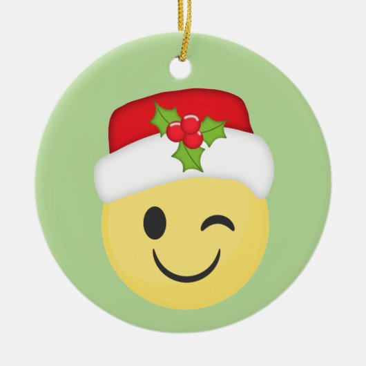 Cute Winking Kerstmis Emoji Holiday Ornament (Voorkant)