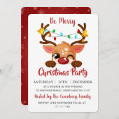 Cute Winking Reindeer Red Nose Christmas Party Kaart (Voorkant / Achterkant)