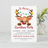 Cute Winking Reindeer Red Nose Christmas Party Kaart (Staand voorkant)