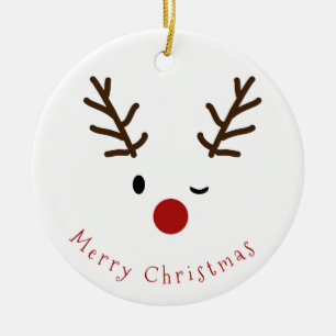 Cute Winking Rudolf Reindeer Fotokerstmis Keramisch Ornament