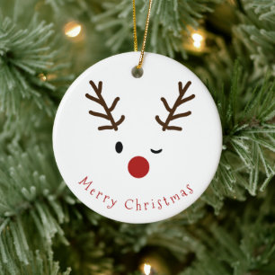Cute Winking Rudolf Reindeer Fotokerstmis Keramisch Ornament