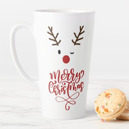 Cute Winking Rudolf Reindeer Kerstkoffie Latte Mok (In situ)
