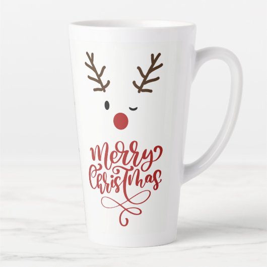 Cute Winking Rudolf Reindeer Kerstkoffie Latte Mok (Rechts)