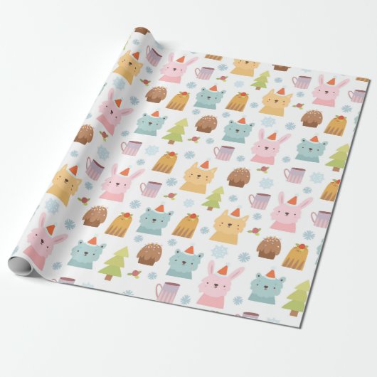 Cute Winter Animals Cadeaupapier (Uitgerold)