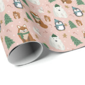 Cute Winter Animals Pattern Kerstmis Cadeaupapier (Rol Hoek)