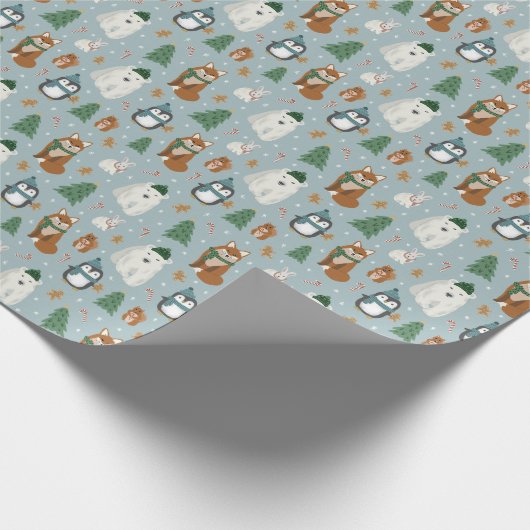 Cute Winter Animals Pattern Kerstmis Cadeaupapier (Hoek)