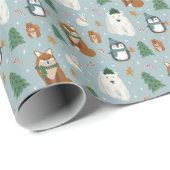 Cute Winter Animals Pattern Kerstmis Cadeaupapier (Rol Hoek)