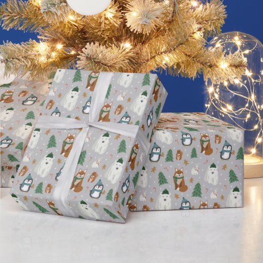 Cute Winter Animals Pattern Kerstmis Cadeaupapier (Feestdagen)