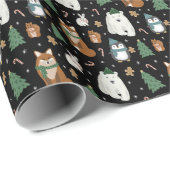 Cute Winter Animals Pattern Kerstmis Cadeaupapier (Rol Hoek)