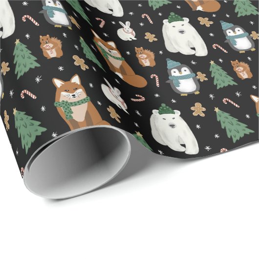 Cute Winter Animals Pattern Kerstmis Cadeaupapier (Rol Hoek)